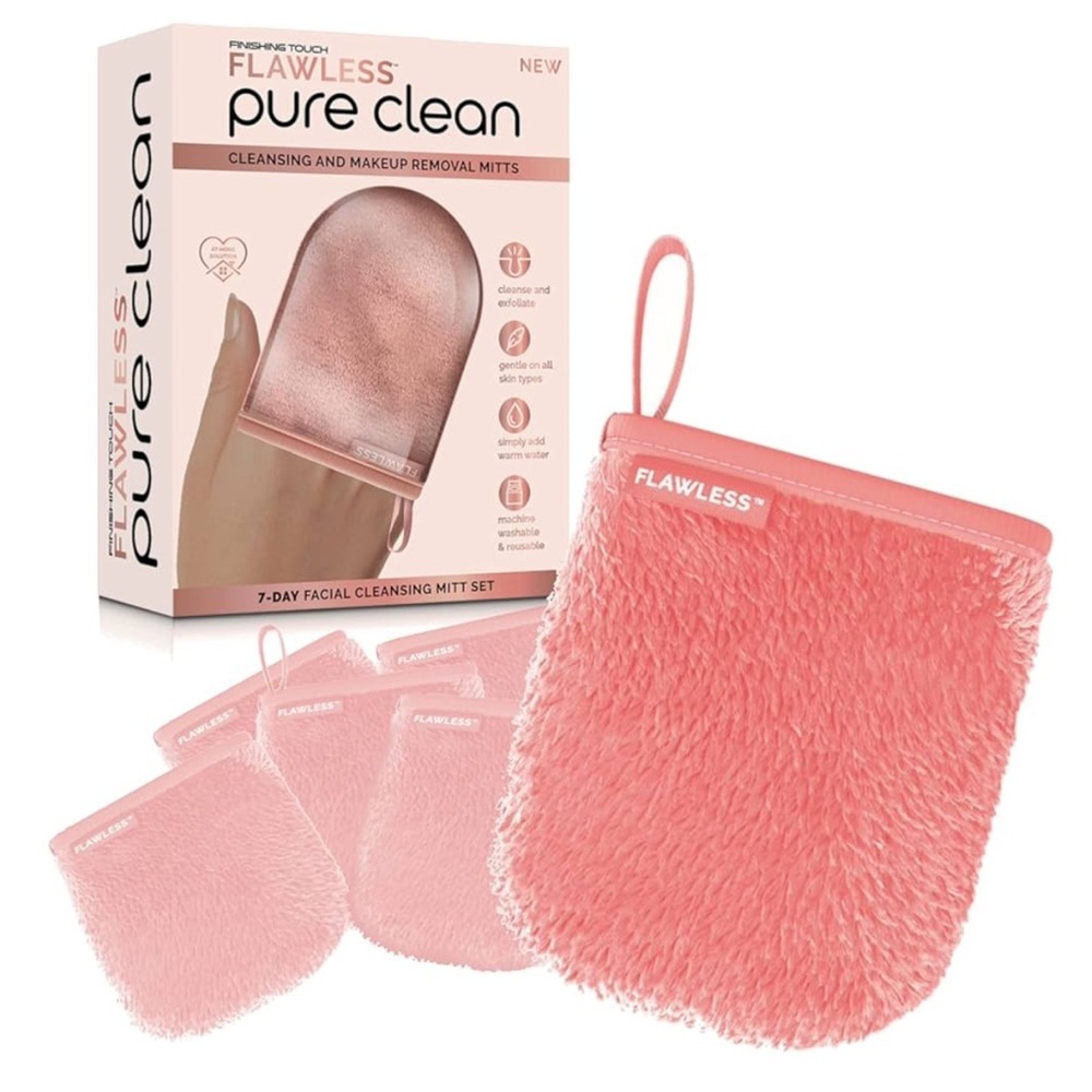 Flawless Pink Cleansing Mitt Set, Reusable 7-Day Facial Mitt Makeup Remover
